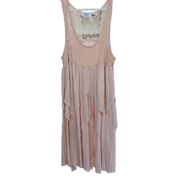 Jody California Layered Mini Dress Embroider Top Blush Pink Boho Y2K Size Large - Picture 1 of 8